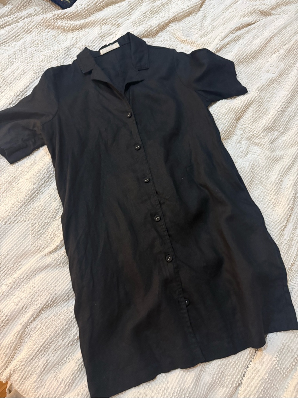 Everlane Black Short Sleeve Button-Up Mini Dress